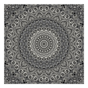 Póster Padrão de Mandala Geométrico Preto e Branco