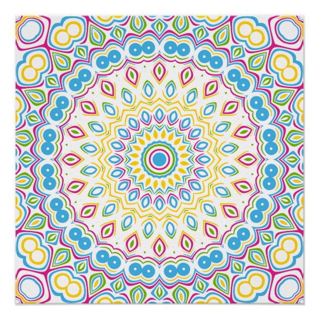 Póster Padrão de Mandala Multicolorido Colorido (Frente)