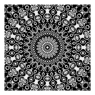 Póster Padrão de Mandala Preto e Branco