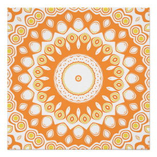 Póster Padrão de Mandala Radiante Laranja e Amarelo