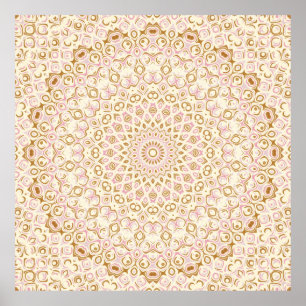Poster Padrão de Mandala Rosa Dourado Quente