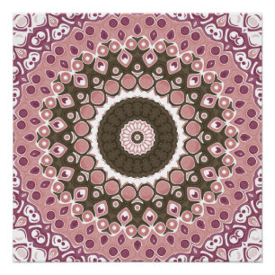Póster Padrão de Mandala Rosa e Mocha Geometria Floral