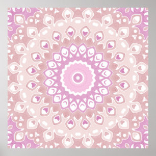 Poster Padrão de Mandala Rosa Suave e Bege
