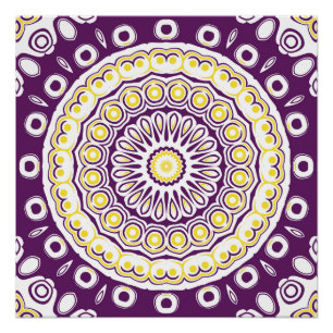 Póster Padrão de Mandala roxo e Dourado