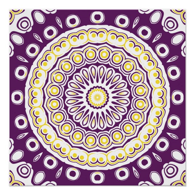 Póster Padrão de Mandala Roxo e Dourado (Frente)
