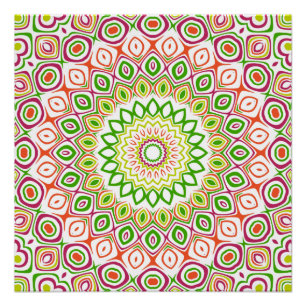 Póster Padrão de Mandala Verde Brilhante e Magenta