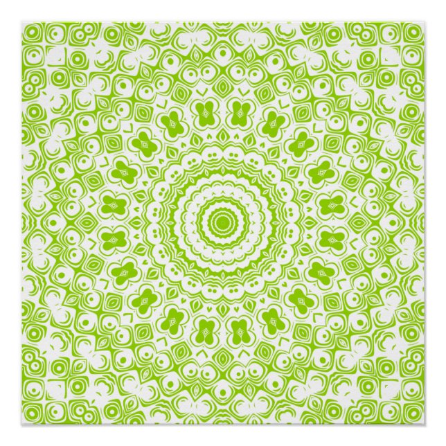 Póster Padrão de Mandala Verde Chartreuse (Frente)