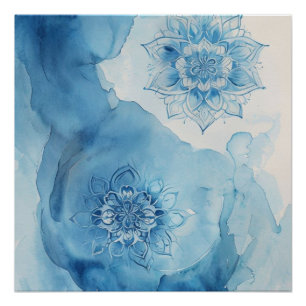 Póster Padrão de Mandala Zen azul claro
