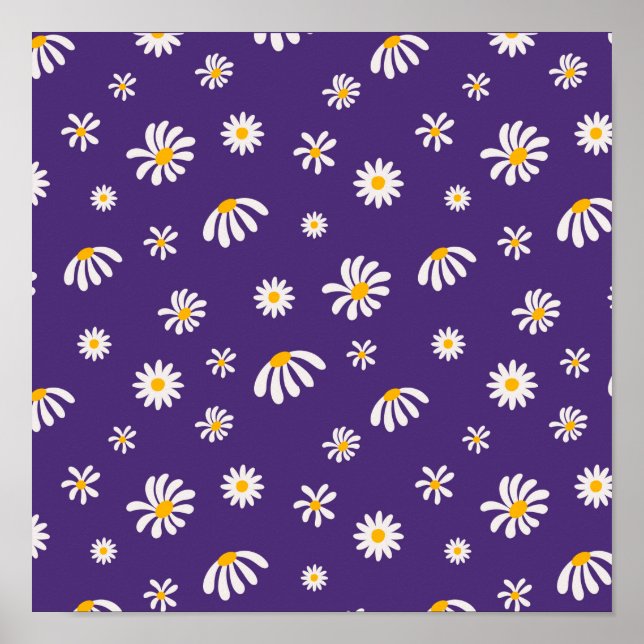Poster Padrão de margarida das flores brancas e amarelas  (Frente)