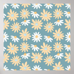 Poster Padrão de margarida sem costura em pequena flor se