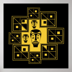 Poster padrão de máscaras tribais abstrato africano