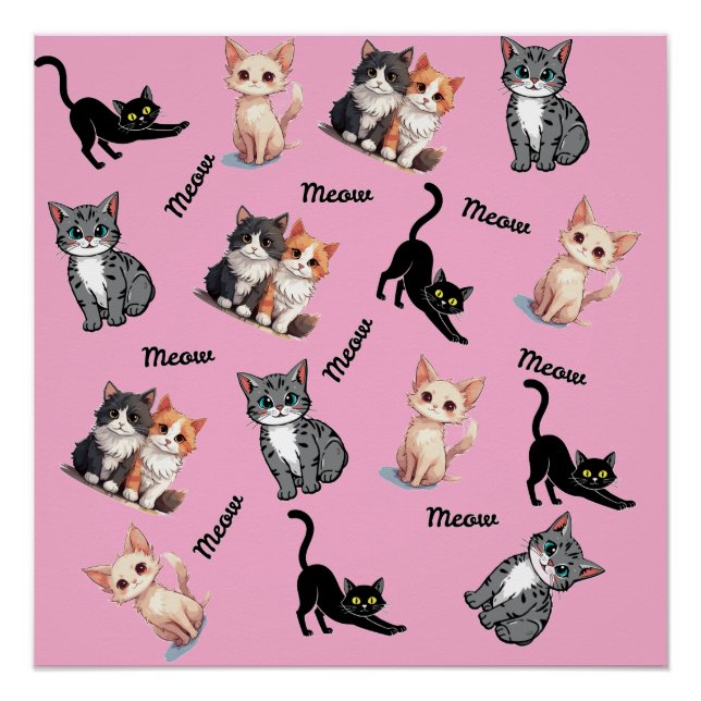 Póster Padrão de miado de gatos (Frente)