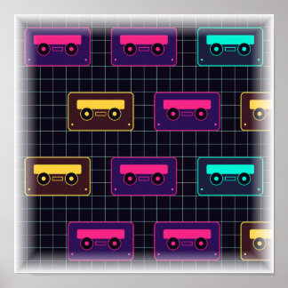 Poster Padrão de Mixtape Neon - Estampa de Fita Cassete R