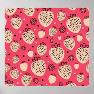 Poster Padrão de morango cor-de-rosa: design doce sem cos