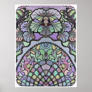 Poster Padrão de mosaico de pansos abstrato púrpura flora