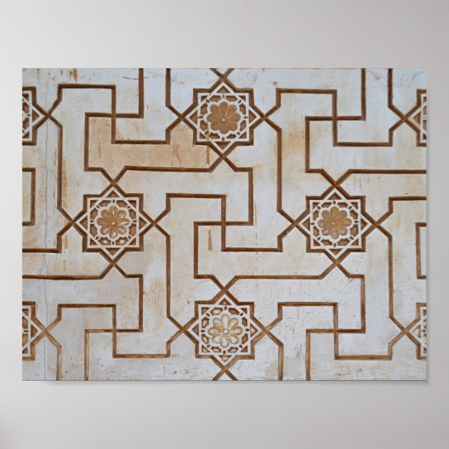 Poster Padrão de Mosaico Geométrico Castanho e Creme (Frente)