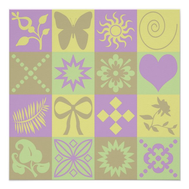 Póster Padrão de Motivo de Patchwork Pastel (Frente)