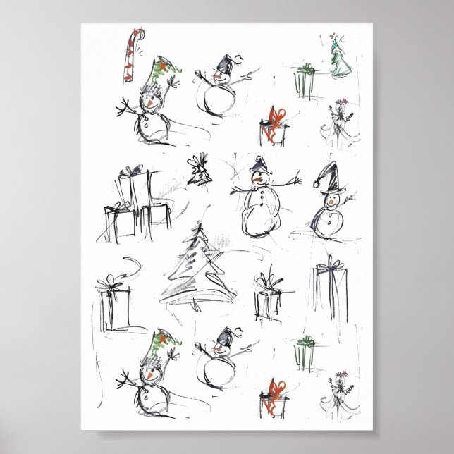 Poster Padrão de Natal bonito com Snowman, Tree e Gif (Frente)
