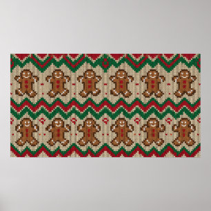 Poster Padrão de Natal de Homem de Biscoito de Gengibre T