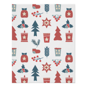 Póster Padrão de Natal escandinavo simples
