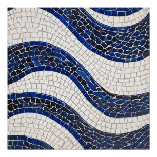 Póster Padrão de onda branca azul 04