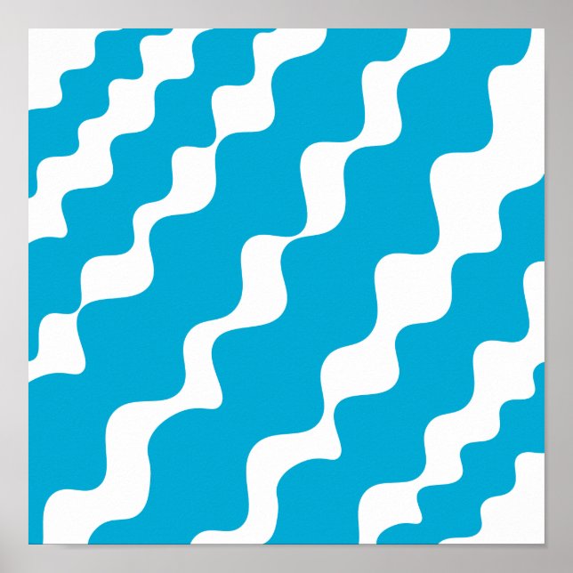 Poster Padrão de ondas ofuscantes brancas e azuis (Frente)