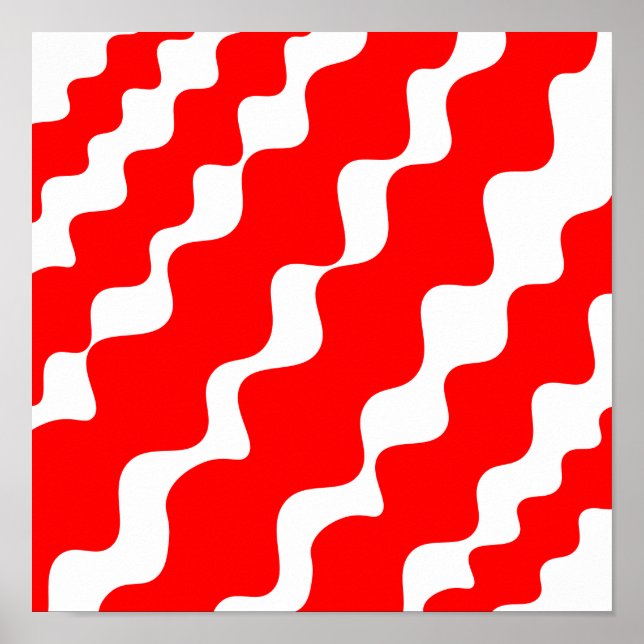 Poster Padrão de ondas vermelhas e brancas (Frente)