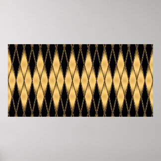 Poster Padrão de ouro sem costura e formas pretas