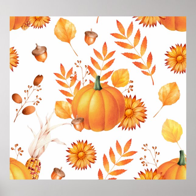 Poster Padrão de outono Colorido de Pumpkins (Frente)