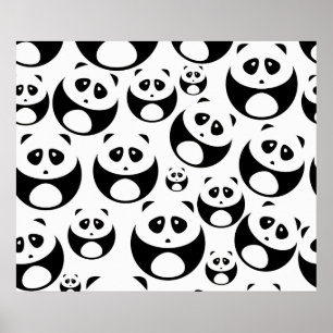 Poster Padrão de Panda Branco e Preto de Kawaii