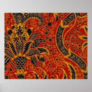 Póster Padrão de Papel de Carteira Vermelho Têxtil Anti