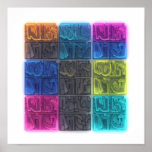 Poster Padrão de Papel de Parede Grafite Neon Luminoso Se