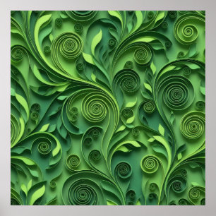 Poster Padrão de Papel Digital Quilling Verde