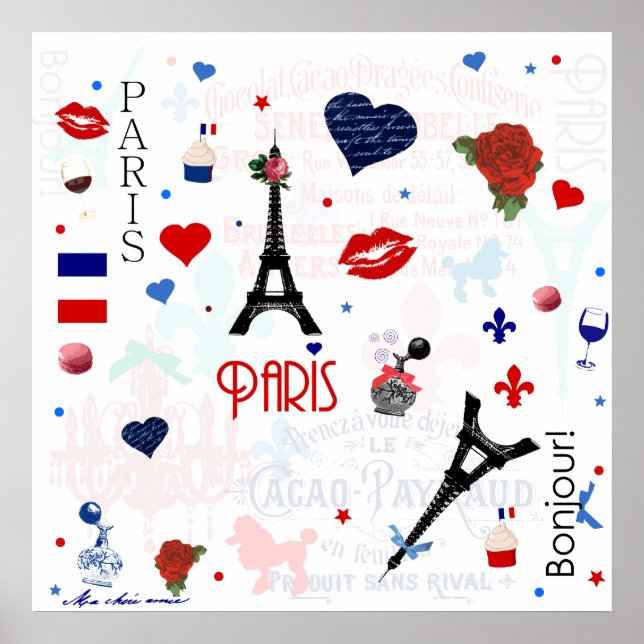 Póster Padrão de Paris com a Torre Eiffel (Frente)