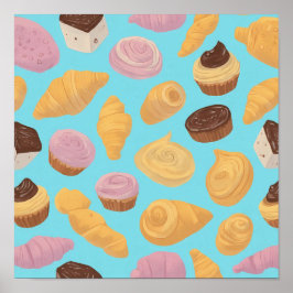 Poster Padrão de pastelaria ondulante de cor plana sem em