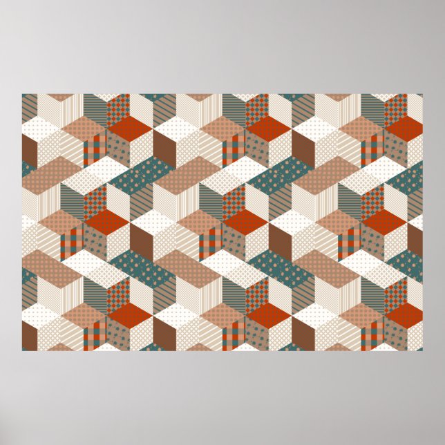 Poster Padrão de patchwork contínuo com estrelas. fundo v (Frente)