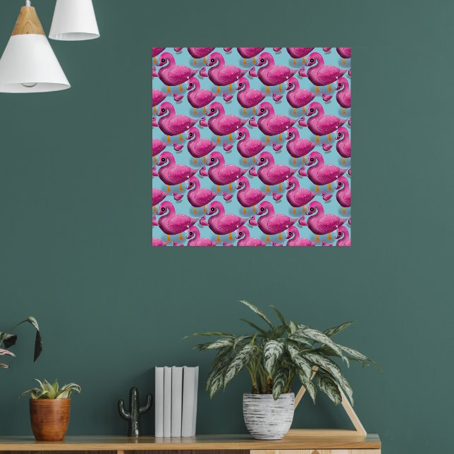 Poster Padrão de Pato Rosa Kawaii – Maxi Estético Adoráve (Sala de Estar 1)