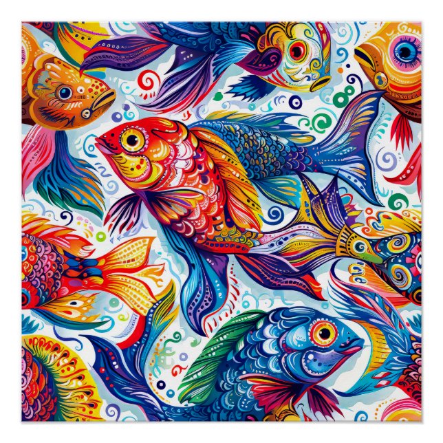 Póster Padrão de Peixe multicolorido (Frente)
