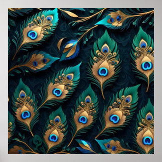 Poster Padrão de Penas de Peacock de Corte de Papeira