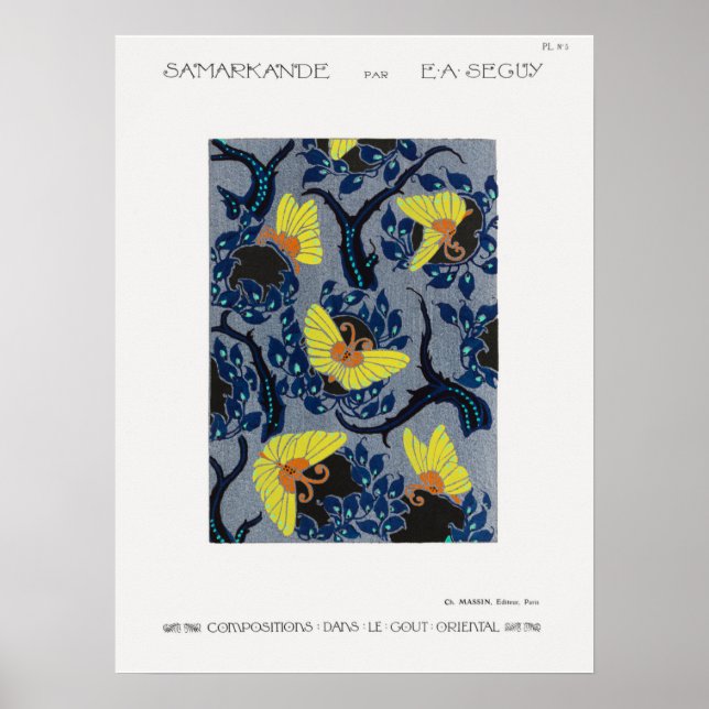 Poster Padrão de picada de borboleta no Art Nouveau (Frente)