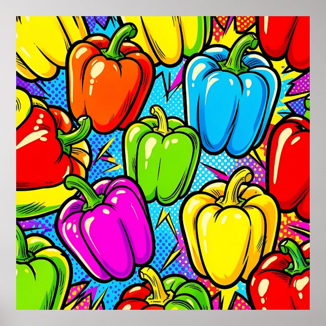 Poster Padrão de Pimentões Pop Art (Frente)