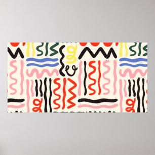 Poster Padrão de pincel desenhado à mão, ziguezagues, lin