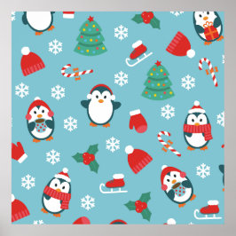 Poster Padrão de Pinguins de Natal Fofo