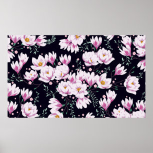 Poster Padrão de primavera sem costura com magnólias.