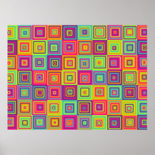 Póster Padrão de Quadrados Geométricos Coloridos