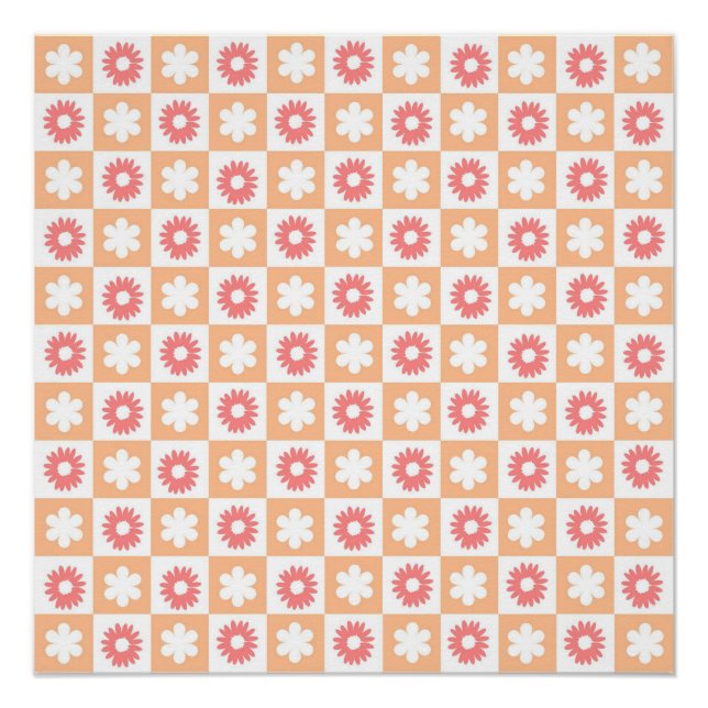 Póster Padrão de Quadro de Verificação de Flor Hippie (Frente)
