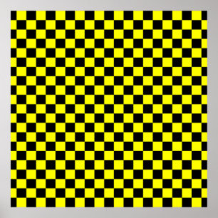 Póster Padrão de quadro de xadrez preto e amarelo