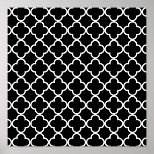 Poster Padrão de Quatrefoil Branco-Preto do Marrocos