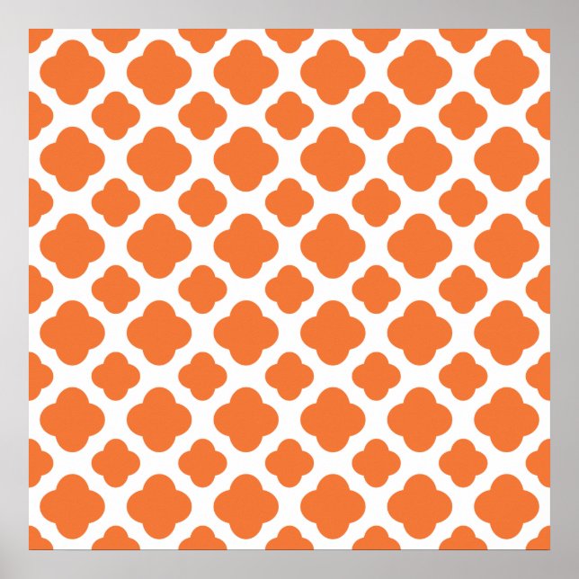Póster Padrão de Quatrefoil Laranja e Branco (Frente)