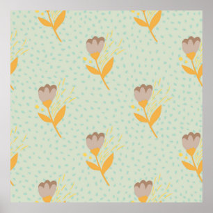 Poster Padrão de rabisco de flor folclórica sem costura p